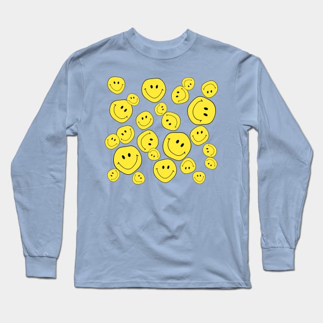 Smiley Face Stickers (Yellow) Long Sleeve T-Shirt by Psych0kvltz